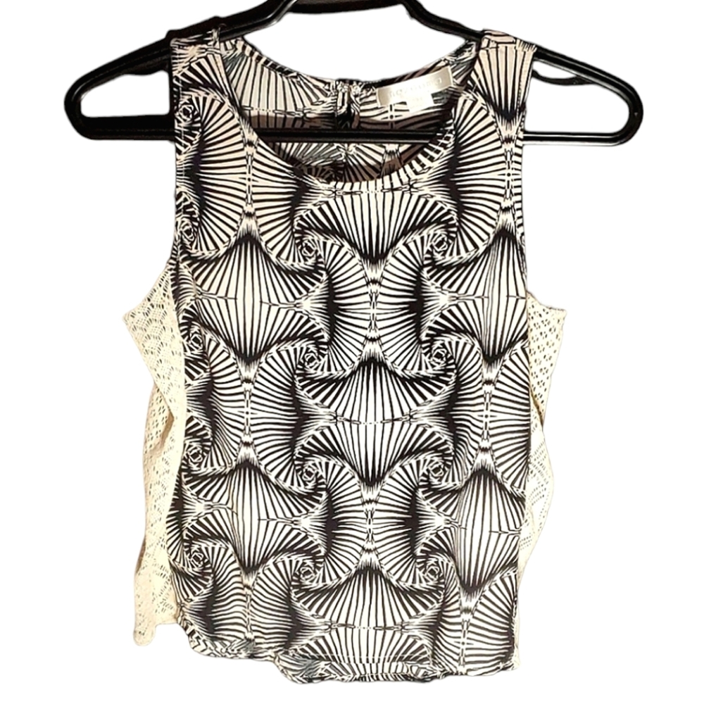 Mazooma Tank Top Black & White w/ Crochet/Knit Lace Sides - Size Medium